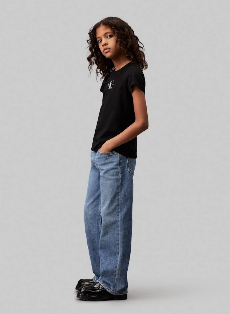Girls' Slim Logo T-Shirt - Cotton jersey, Black
