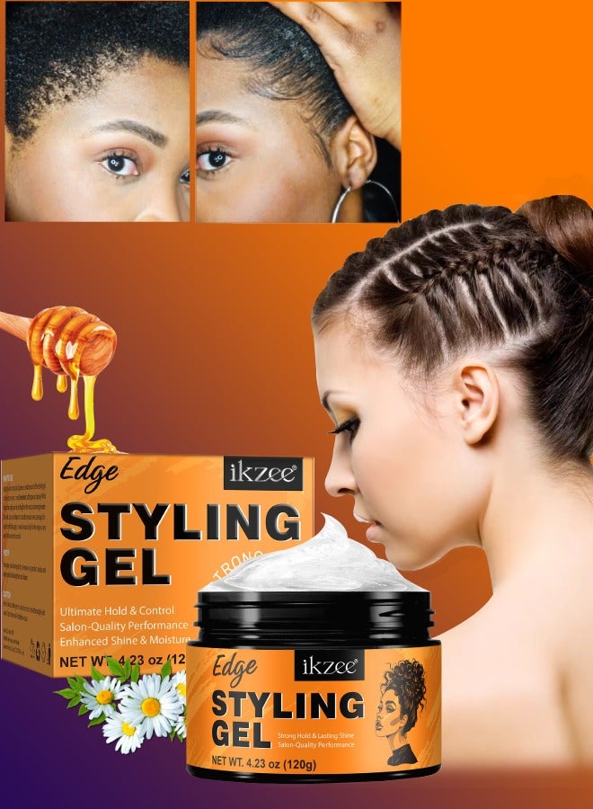 120g Edge Styling Gel Hair Edge Control gel with Honey Extract Anti Frizz Anti Flyaway Non Greasy Edge Style Gel Cream Strong Hold Lasting Shine and Moisturize Hair Wax Natural Hair Gel