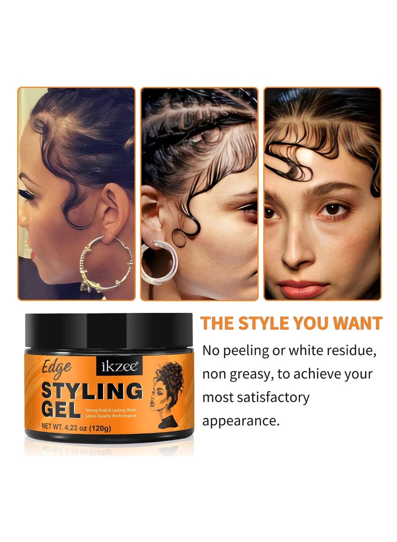 120g Edge Styling Gel Hair Edge Control gel with Honey Extract Anti Frizz Anti Flyaway Non Greasy Edge Style Gel Cream Strong Hold Lasting Shine and Moisturize Hair Wax Natural Hair Gel