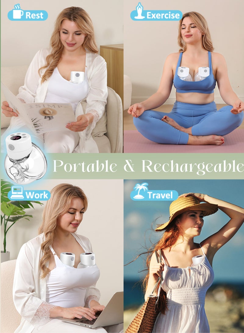 Portable Hands-free Breast Single Pump Wearable, Ultra-silent Hands Free Breast Pump With Smart LCD Display, 2 Modes And 9 Levels Rechargeable Wireless Portable Milk Pump Memory Function - White