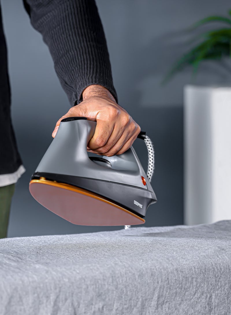 Heavy Duty Dry Iron Ironing Box with Ceramic Coated Soleplate/ Comfortable Handle, Multiple Functions, Temperature Setting Dial, Overheat Safety Protection 1200 W GDI2748 Black/Grey