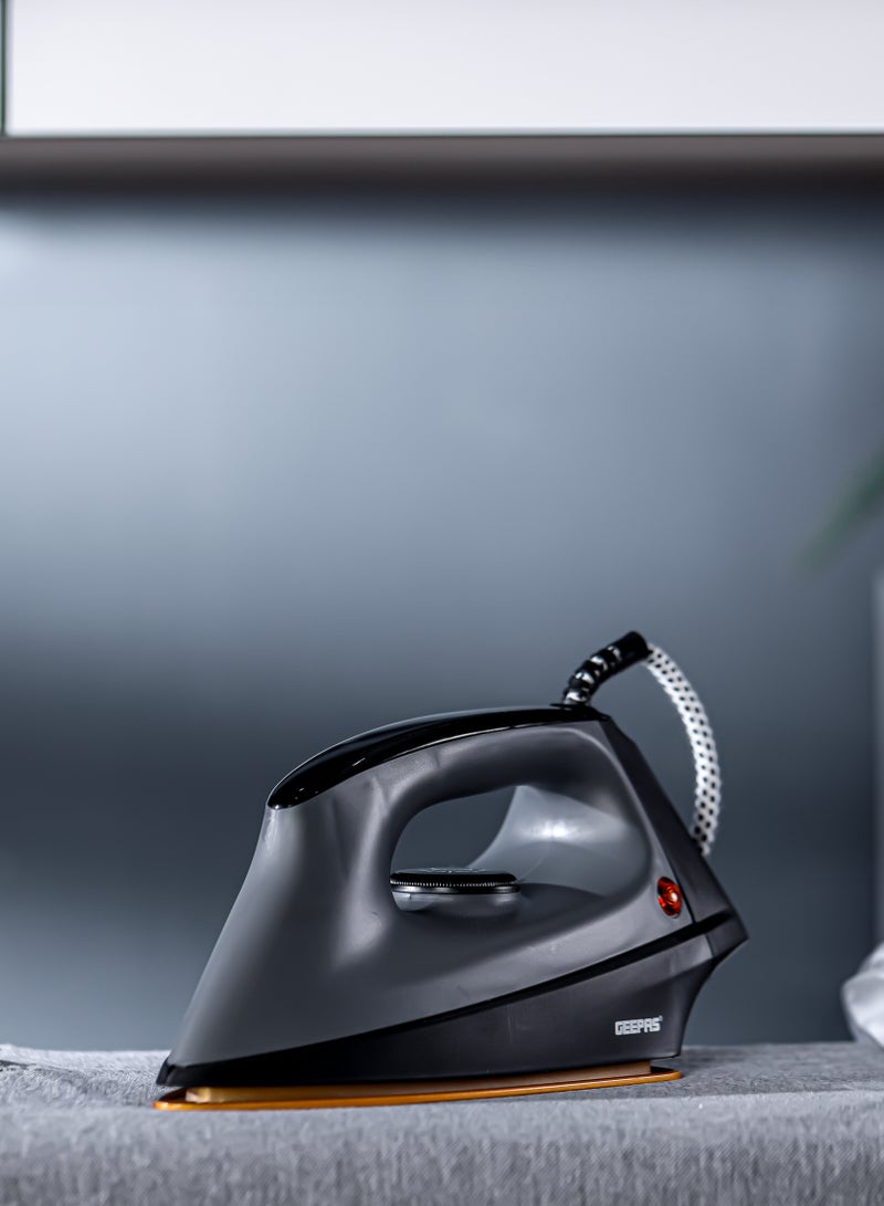 Heavy Duty Dry Iron Ironing Box with Ceramic Coated Soleplate/ Comfortable Handle, Multiple Functions, Temperature Setting Dial, Overheat Safety Protection 1200 W GDI2748 Black/Grey