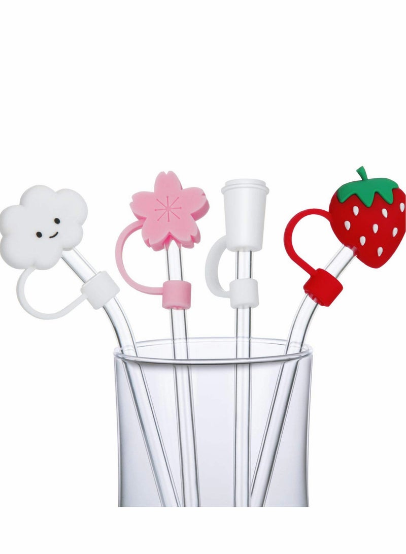 Silicone Straw Tips Cover, 4 Pcs Reusable Drinking Lids Adorable Dust-proof Plugs for 6-8 mm Straws, Decor Outdoor (Not include Straw)