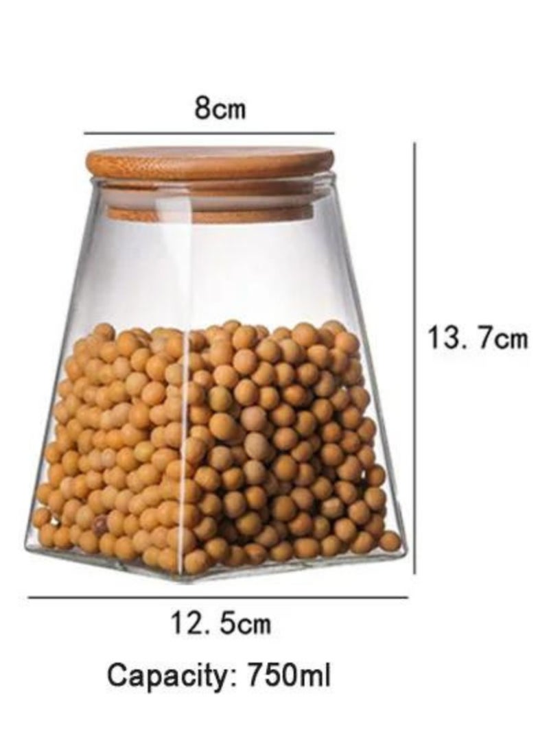Borosilicate Glass Jar Rectangle with Bamboo Lids 750 ML (Set of 2)