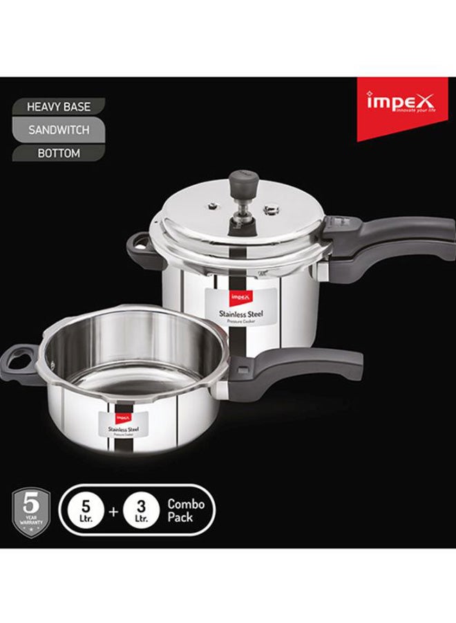 2-Piece Induction Bottom Pressure Cooker Silver/Black