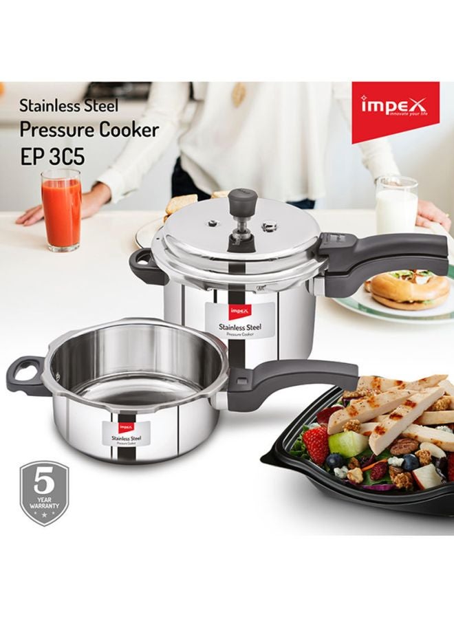 2-Piece Induction Bottom Pressure Cooker Silver/Black