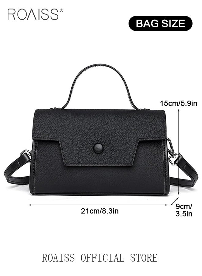 Litchi Pattern PU Leather Handbag for Women Fashion Elegant Spacious Capacity Square Crossbody Bag with Comfy Holdheld Ladies Minimalist Retro Versatile Shoulder Bags Idea for as Gifts