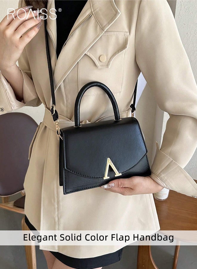 Elegant Simple Shoulder Bag for Women High Capacity Solid Color Flap Handbag with Shoulder Strap Ladies Solid Color PU Leather Clutch Purse with Metal Decor for Daily Use Party and Events