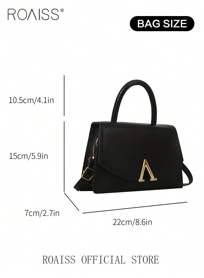 Elegant Simple Shoulder Bag for Women High Capacity Solid Color Flap Handbag with Shoulder Strap Ladies Solid Color PU Leather Clutch Purse with Metal Decor for Daily Use Party and Events