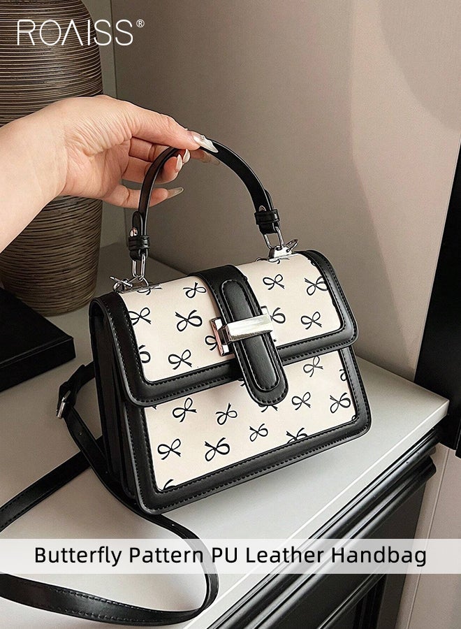 PU Leather Square Handbag for Women with All-Over Butterfly Pattern Fashionable and Lovely Shoulder Bag with Comfy Handheld Girls Flap Crossbody Bags for Daily Use Party or Commute