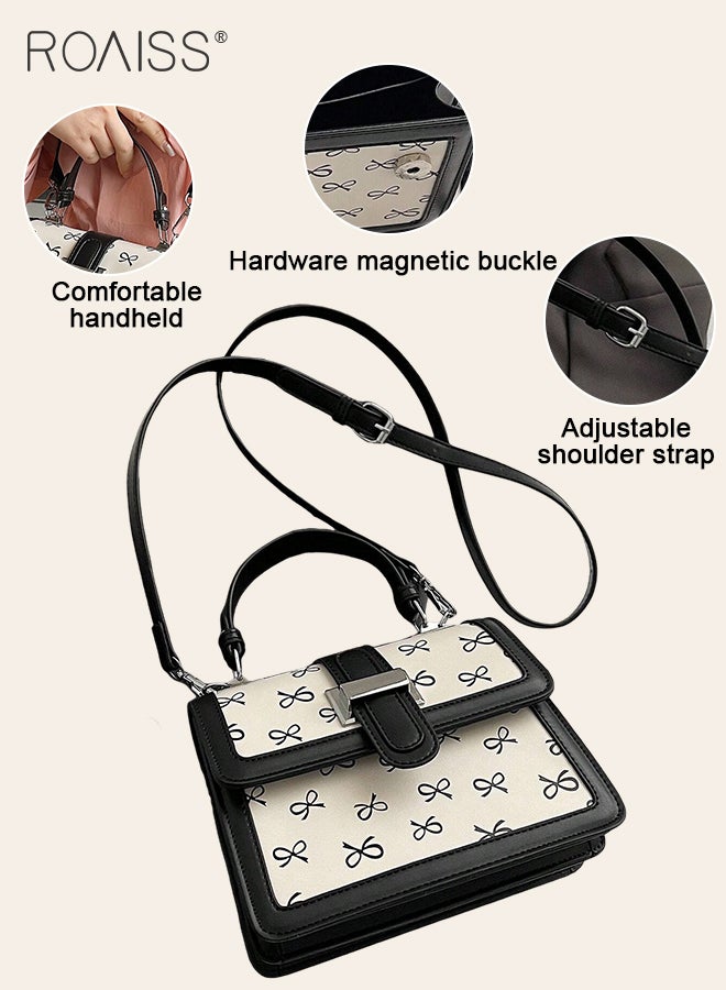 PU Leather Square Handbag for Women with All-Over Butterfly Pattern Fashionable and Lovely Shoulder Bag with Comfy Handheld Girls Flap Crossbody Bags for Daily Use Party or Commute