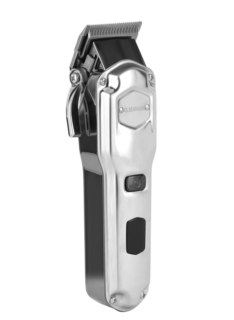 Professional Hair and Beard Trimmer OMTR4099, High Capacity Battery and Waterproof Design, Includes 10 Comb Attachments with Removable and Washable Silver