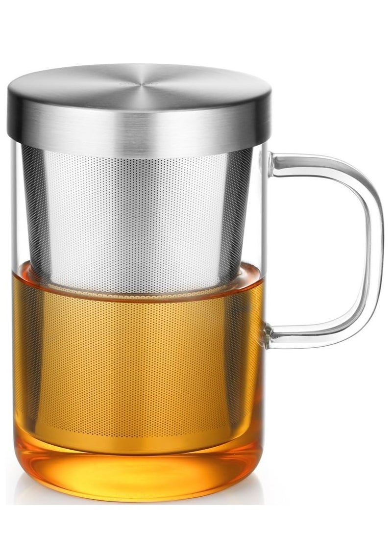 Borosilicate Glass Tea Cup with Stainless Steel Infuser and Lid, 500 ML