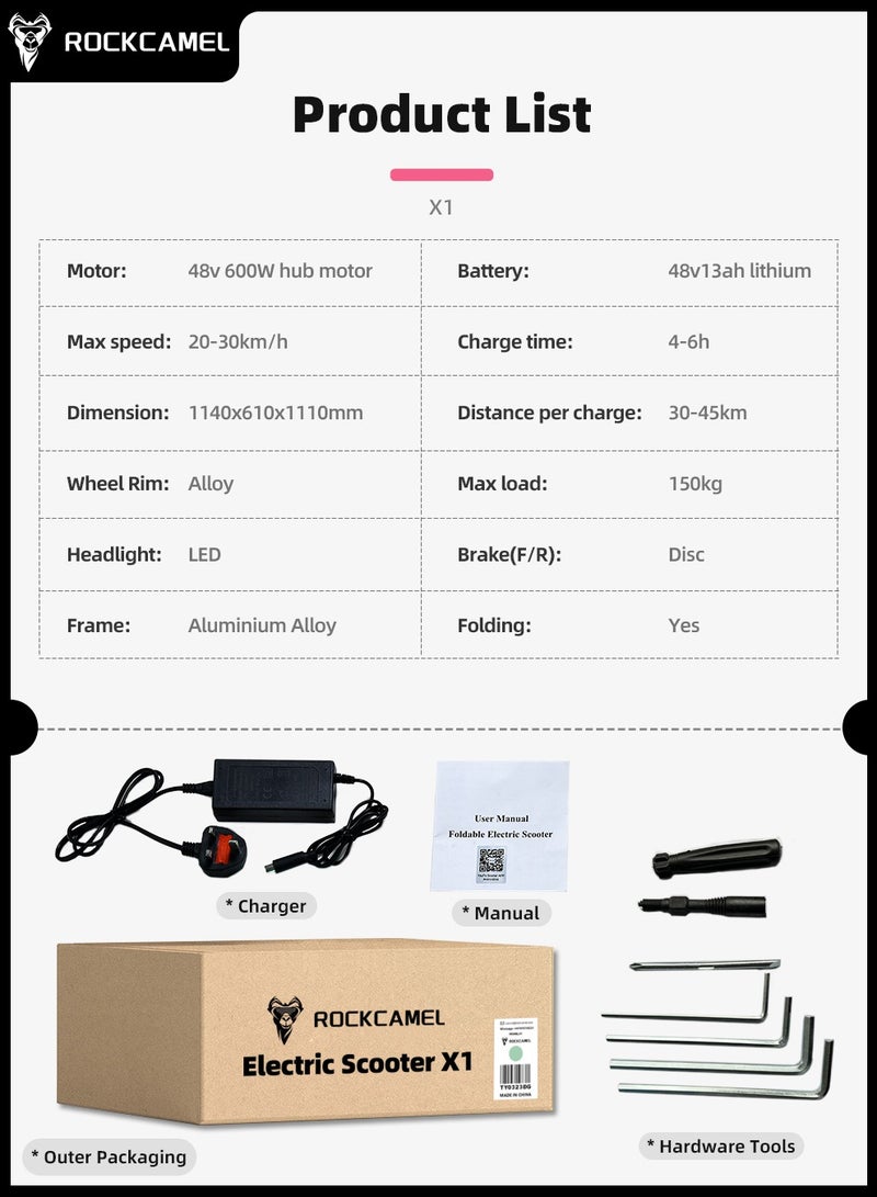 48V Electric Scooter for Adults Up To 30km/h Speed with Seat 140KG Capacity Scooter Adult,6.5