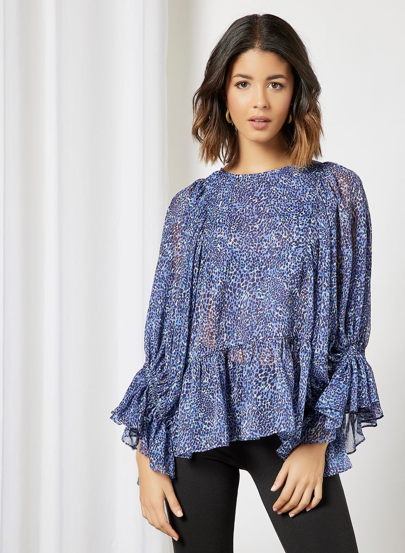 Printed Relaxed Fit Blouse Blue