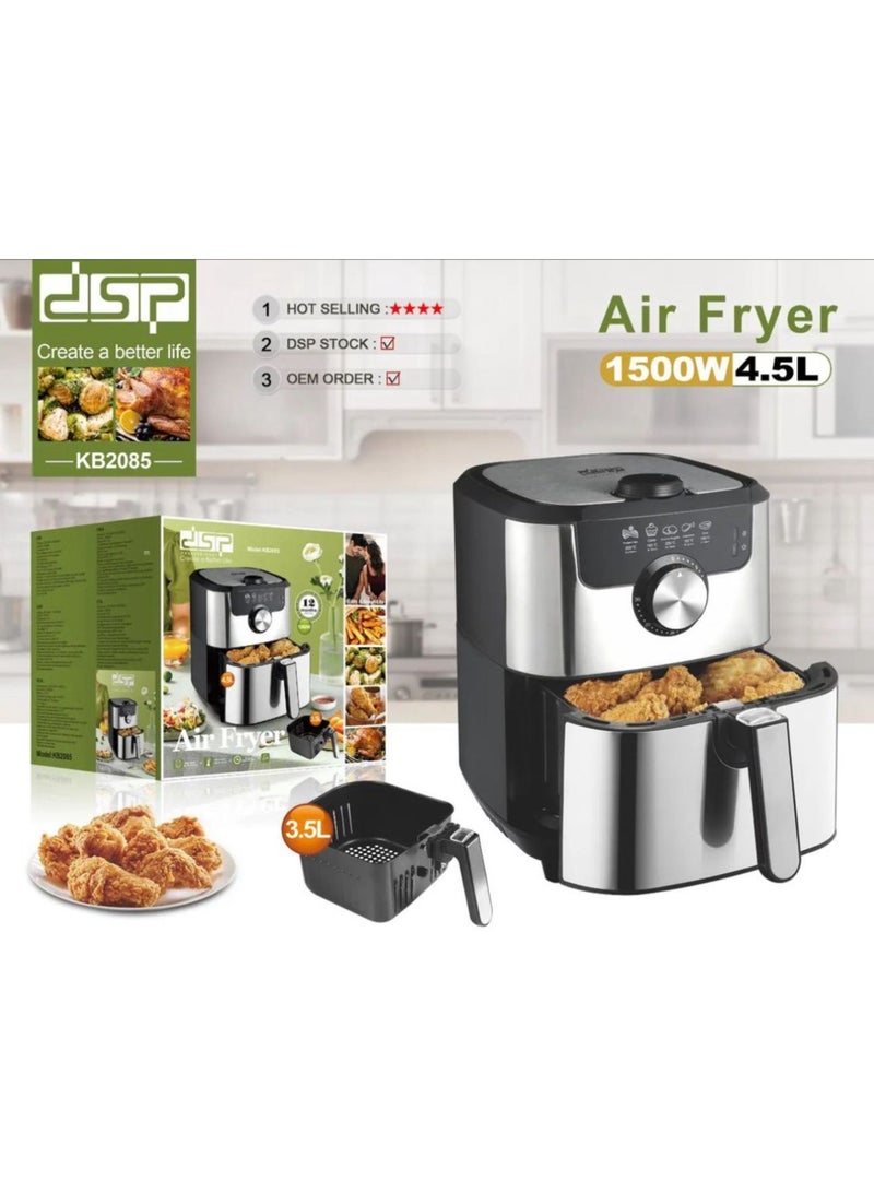 Dsp Household 1500W 4.5L Large Capacity Stainless Steel Air Fryer-KB2085