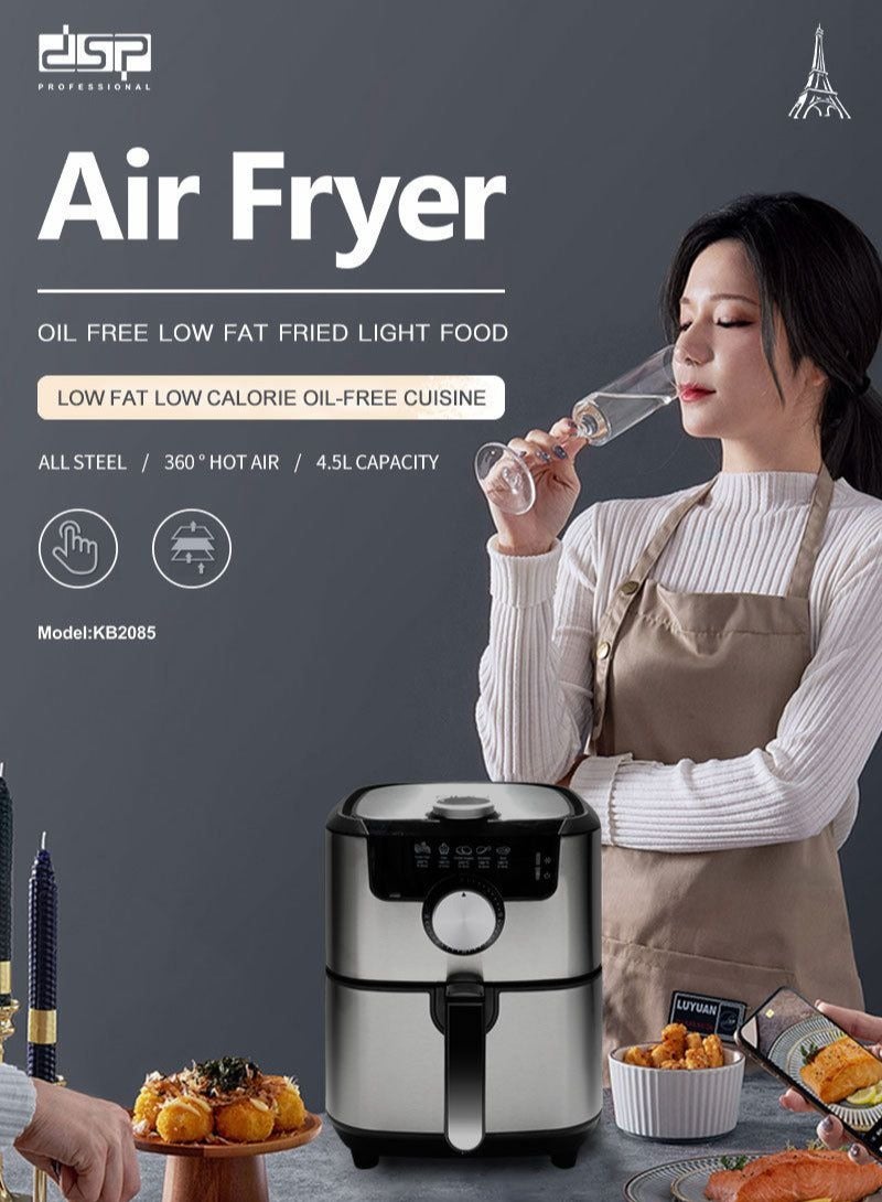 Dsp Household 1500W 4.5L Large Capacity Stainless Steel Air Fryer-KB2085