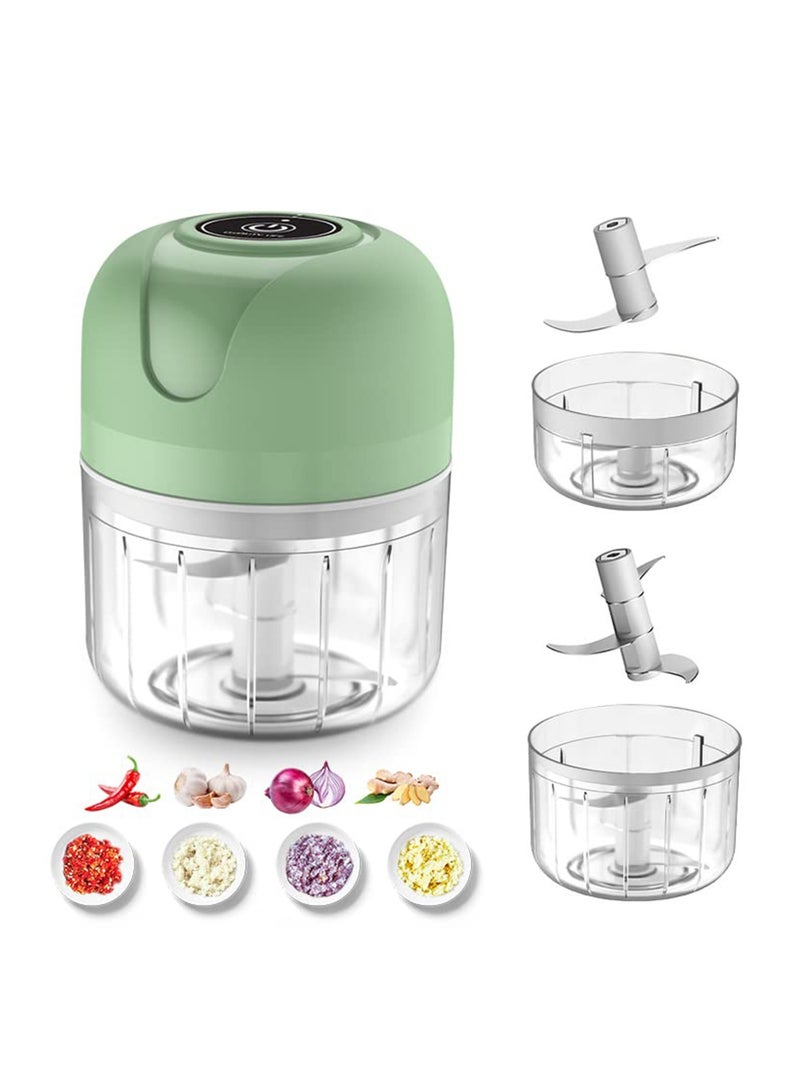 Electric Mini Garlic Chopper, Food Chopper, 2Cups, Rechargeble Wireless Food Processor for Garlic Pepper Chili Vegetable Nuts Meat (250ml+100ml)