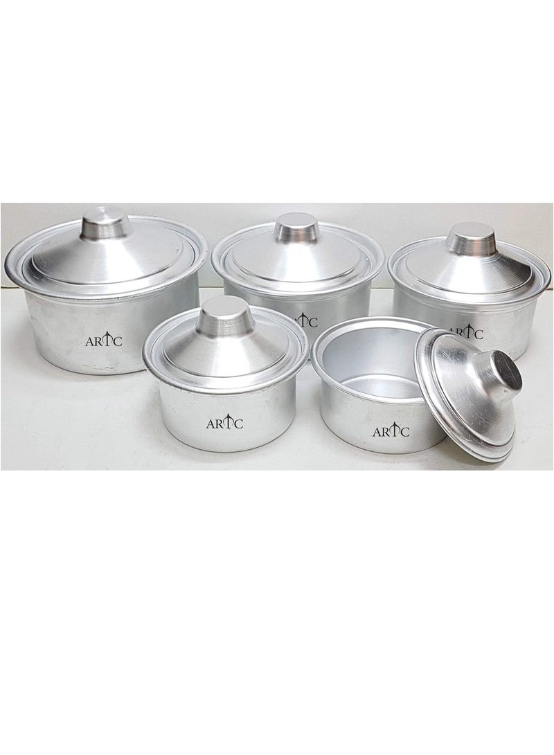 10 Pieces Genuine Quality Aluminum Cookware Set - Silver ( 5Pcs Pot, 5Pcs Lid)