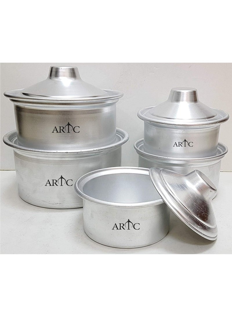 10 Pieces Genuine Quality Aluminum Cookware Set - Silver ( 5Pcs Pot, 5Pcs Lid)