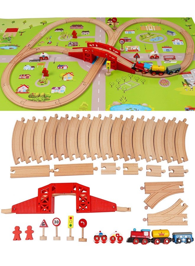 Wooden Train Set With Town Mapshinington Railway Track Construction Building Toys For 3 Years Old Kids Boys Girlsvehicles Transport Wooden Toys Gift For Toddlers 3 4 5 Years Old