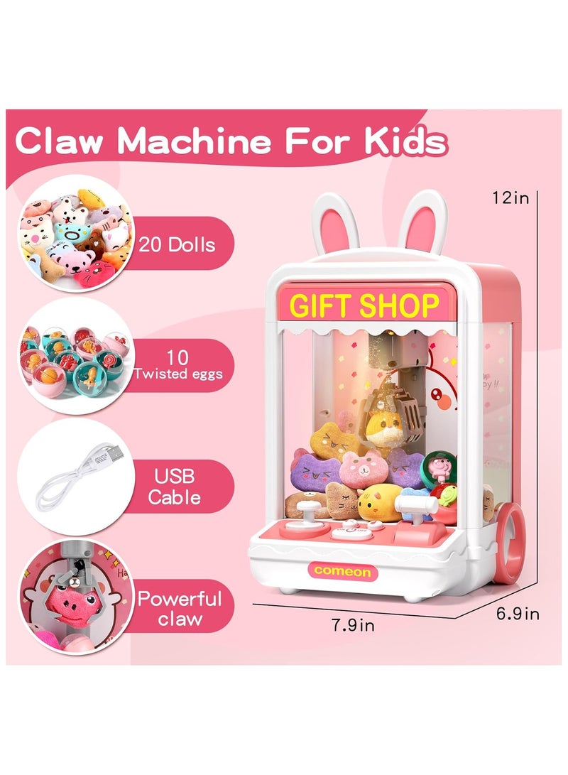 Claw Machine for Kids Mini Vending Machines Arcade Candy Indoor Claw Game Prizes Toy Electronic Pink Cool Fun Things Small Toys, Gifts for Girl 4-10 Age