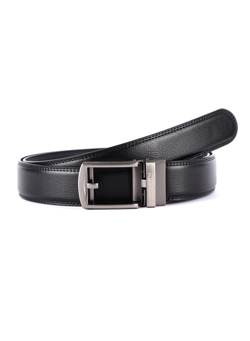 Leather Auto lock Men's Belts | Metal Buckle | Free Size, Black, Free Size | BL8012_GMG_BLK