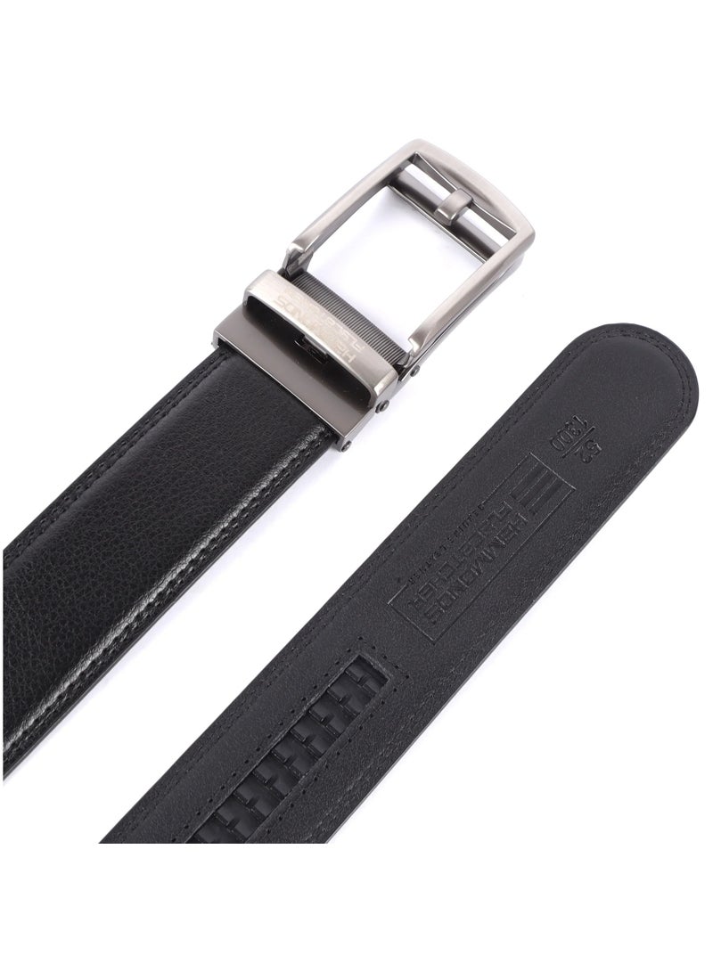 Leather Auto lock Men's Belts | Metal Buckle | Free Size, Black, Free Size | BL8012_GMG_BLK