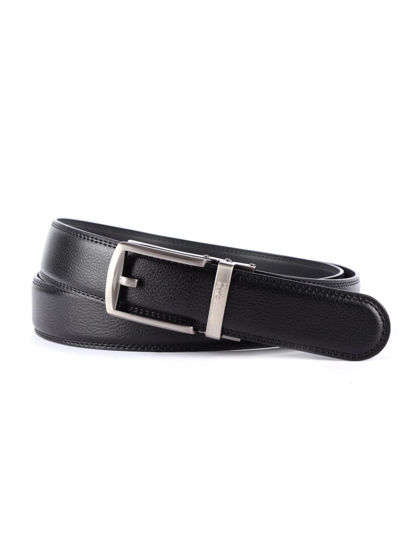 Leather Auto lock Men's Belts | Metal Buckle | Free Size, Black, Free Size | BL8012_GMG_BLK