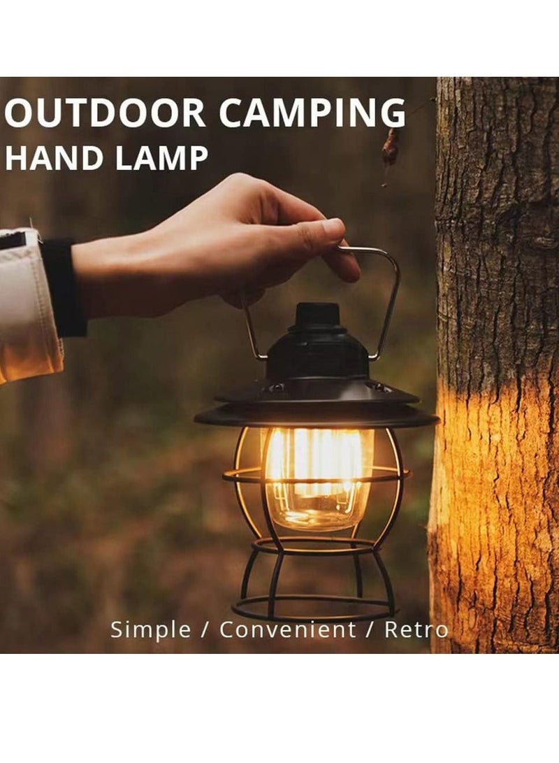 Retro LED Camping Lantern, USB Rechargeable Camping Lamp with 3 Light Modes, Vintage Camping Lights, Portable Waterproof Hanging Tent Light for Hiking Fishing