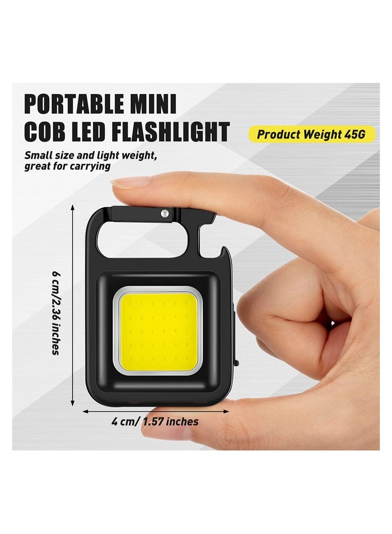 6 Pack COB Small Flashlights Bright Rechargeable Keychain Mini Flashlight 500 Lumens Pocket Flashlight with Folding Bracket Bottle Opener and Magnet Base 4 Light Modes Magnetic Work Light for Walking