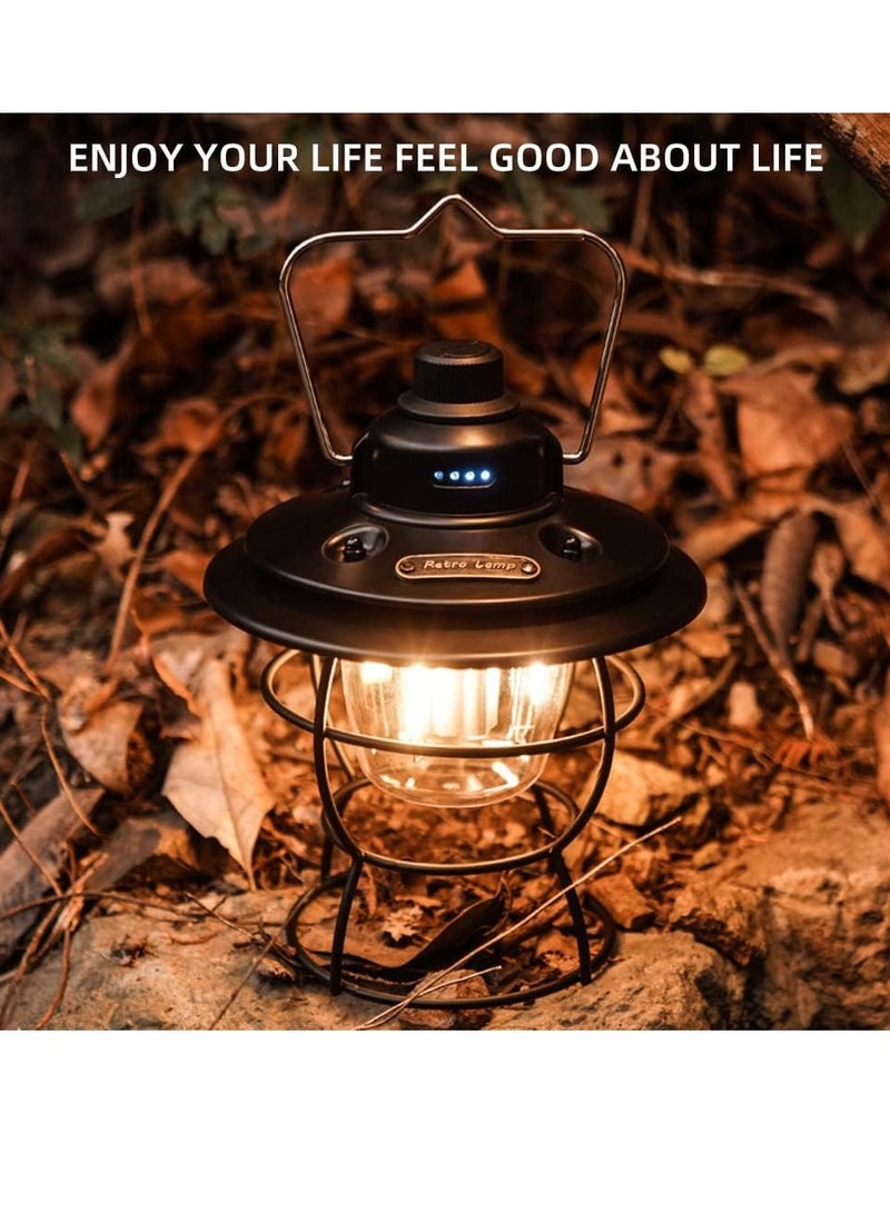 Retro LED Camping Lantern, USB Rechargeable Camping Lamp with 3 Light Modes, Vintage Camping Lights, Portable Waterproof Hanging Tent Light for Hiking Fishing