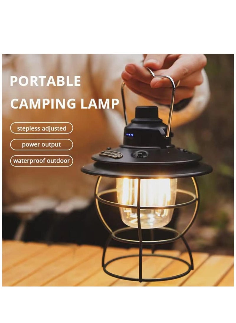 Retro LED Camping Lantern, USB Rechargeable Camping Lamp with 3 Light Modes, Vintage Camping Lights, Portable Waterproof Hanging Tent Light for Hiking Fishing