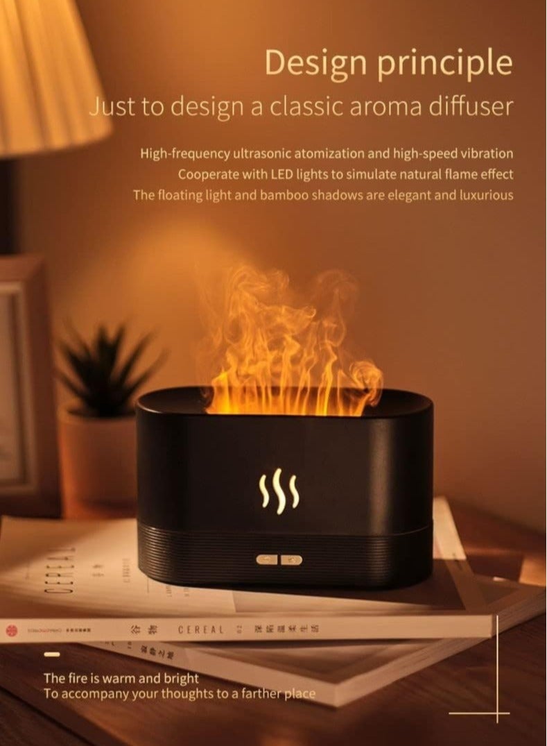 Humidifier Flame Aroma Diffuser Aromatherapy Light Mist Atomizer Auto Off Protection for Spa Home Yoga Office 180ml Black