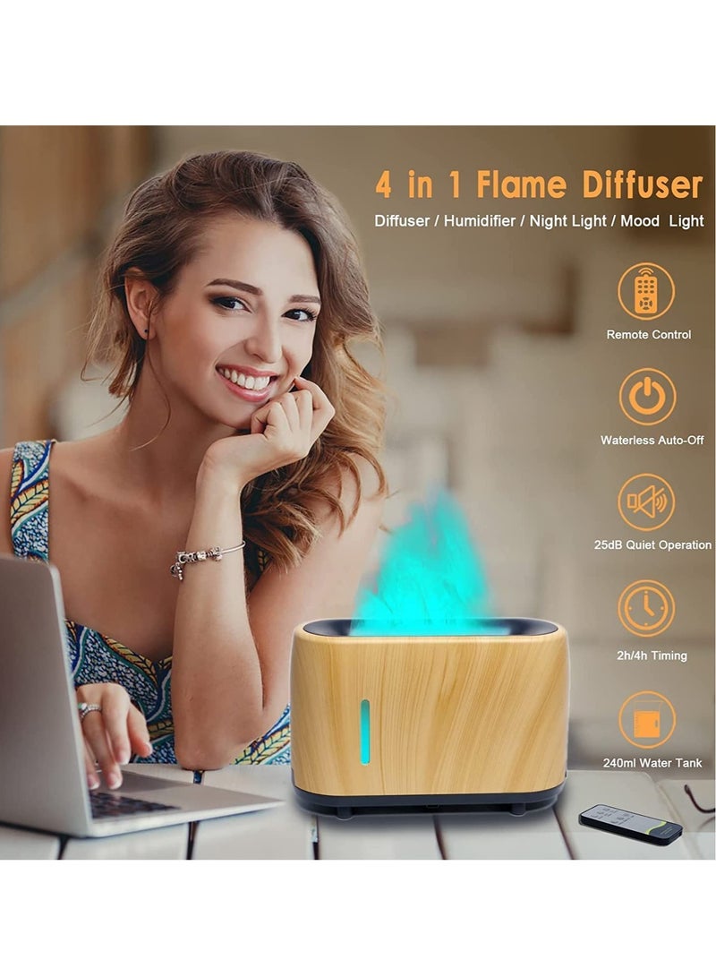 Flame Air Diffuser-Humidifier,240ml Aroma Diffuser with Remote Control,Timer, Waterless Auto Shut-Off Essential Oil Diffuser for Home,Office or Yoga (White)