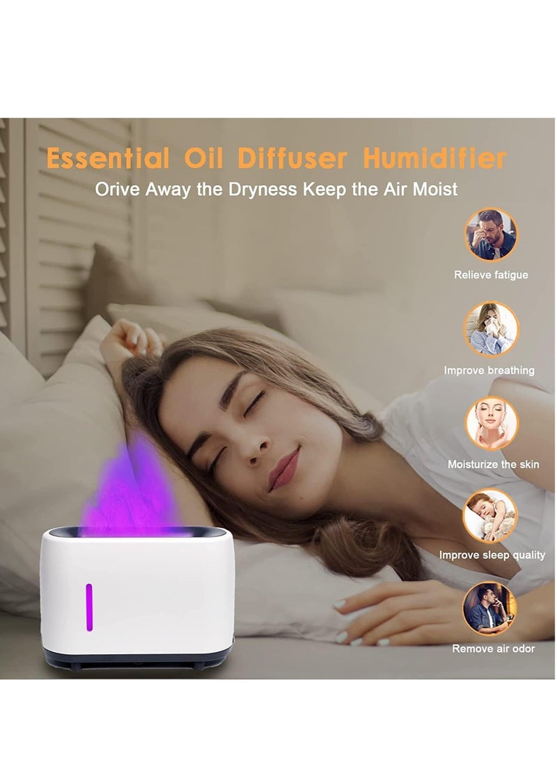 Flame Air Diffuser-Humidifier,240ml Aroma Diffuser with Remote Control,Timer, Waterless Auto Shut-Off Essential Oil Diffuser for Home,Office or Yoga (White)