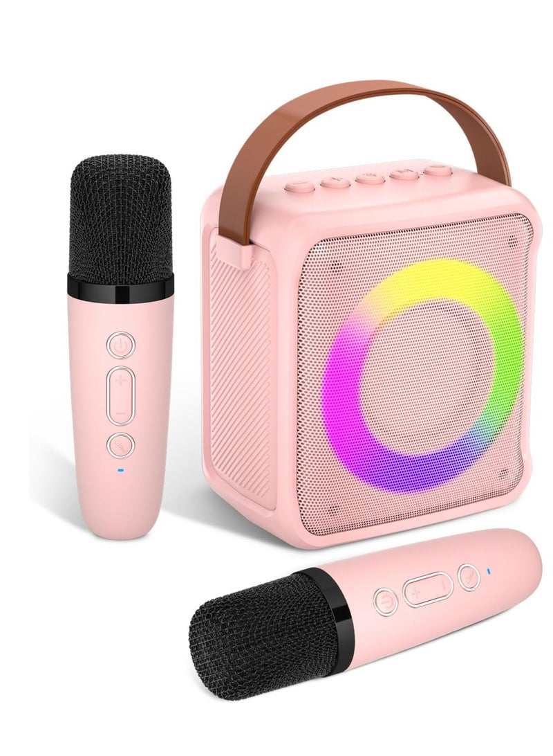 Ankuka Karaoke Toys for Kids & Adults with 2 Microphones, Portable Karaoke Machine with LED Light and Voice Changing Effects, Gifts for Age 3-18 Kids Boys Girls Families Birthday Party (Pink)