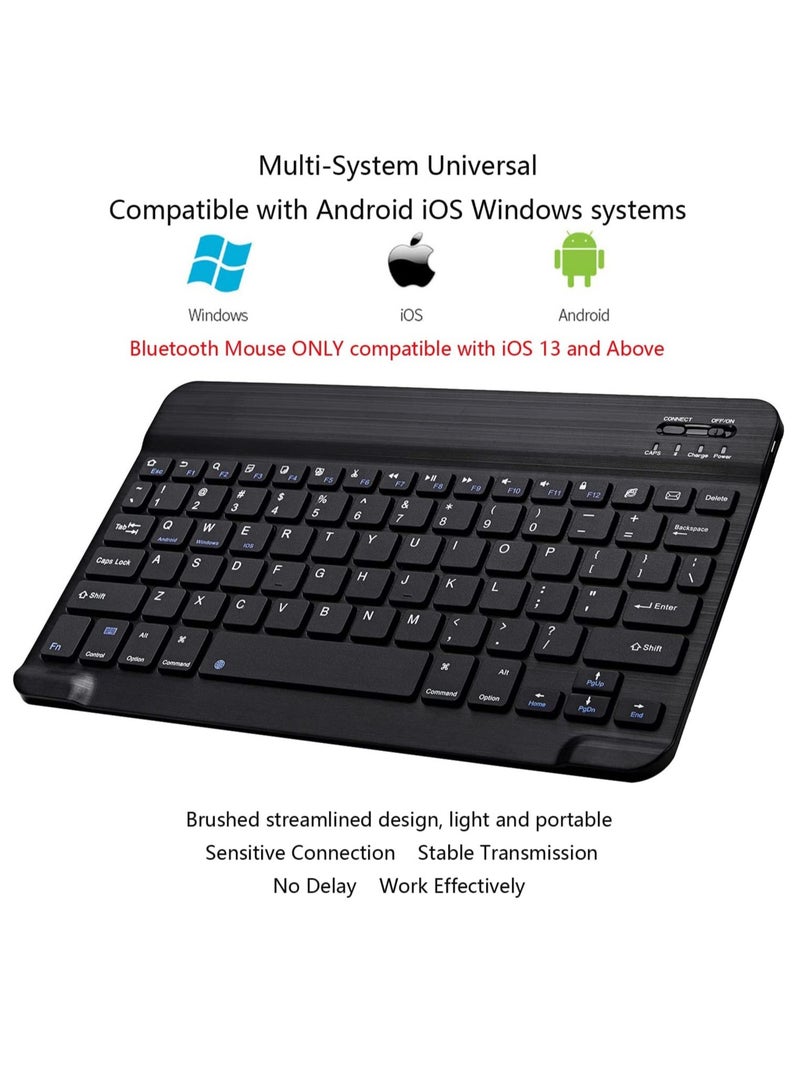 Ultra-Slim Bluetooth Keyboard and Mouse Combo Rechargeable Portable Wireless Keyboard Mouse Set for Apple iPad iPhone and Above Samsung Tablet Phone Smartphone Android Windows (White