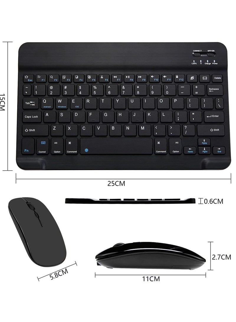 UltraSlim Bluetooth Keyboard and Mouse Combo Rechargeable Portable Wireless Keyboard Mouse Set for Apple iPad iPhone iOS 13 and Above Samsung Tablet Phone Smartphone Android Window. (BLACK)
