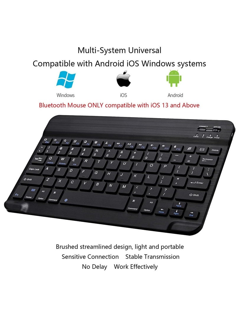 UltraSlim Bluetooth Keyboard and Mouse Combo Rechargeable Portable Wireless Keyboard Mouse Set for Apple iPad iPhone iOS 13 and Above Samsung Tablet Phone Smartphone Android Window. (BLACK)