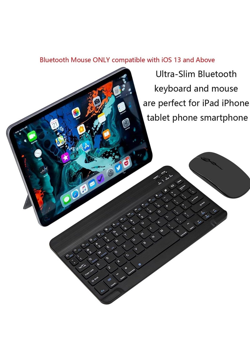 UltraSlim Bluetooth Keyboard and Mouse Combo Rechargeable Portable Wireless Keyboard Mouse Set for Apple iPad iPhone iOS 13 and Above Samsung Tablet Phone Smartphone Android Window. (BLACK)