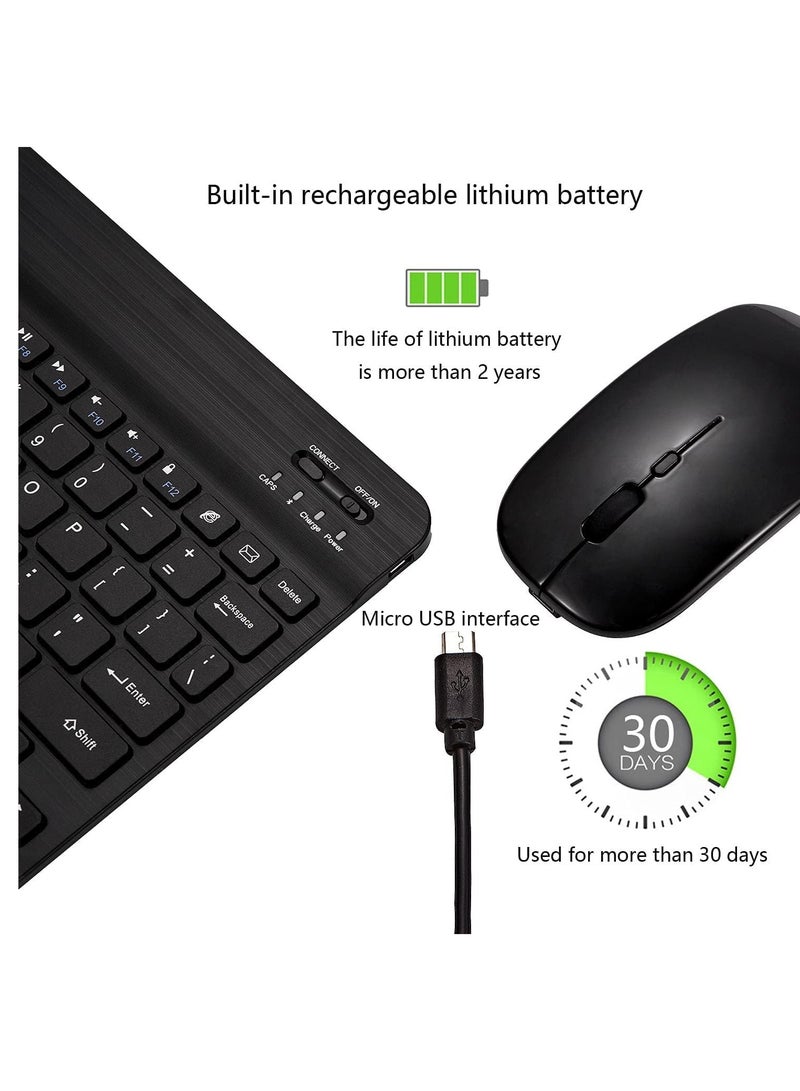 UltraSlim Bluetooth Keyboard and Mouse Combo Rechargeable Portable Wireless Keyboard Mouse Set for Apple iPad iPhone iOS 13 and Above Samsung Tablet Phone Smartphone Android Window. (BLACK)