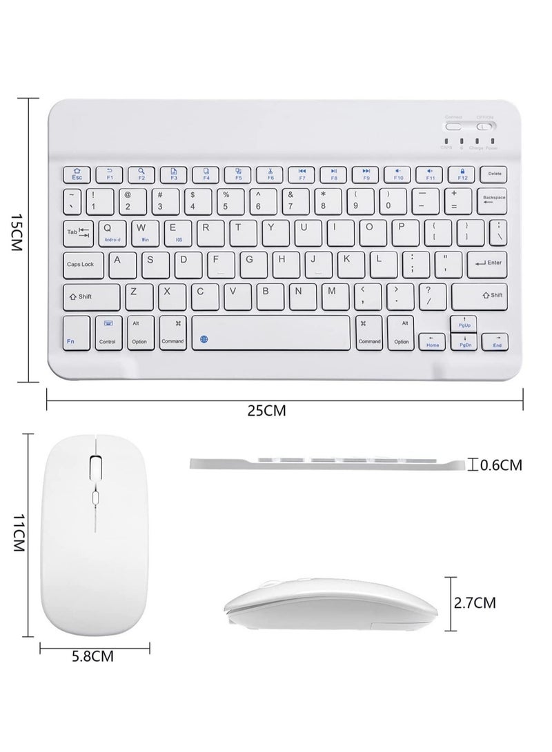Ultra-Slim Bluetooth Keyboard and Mouse Combo Rechargeable Portable Wireless Keyboard Mouse Set for Apple iPad iPhone iOS 13 and Above Samsung Tablet Phone Smartphone Android Windows (White