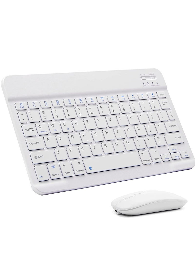 Ultra-Slim Bluetooth Keyboard and Mouse Combo Rechargeable Portable Wireless Keyboard Mouse Set for Apple iPad iPhone iOS 13 and Above Samsung Tablet Phone Smartphone Android Windows (White