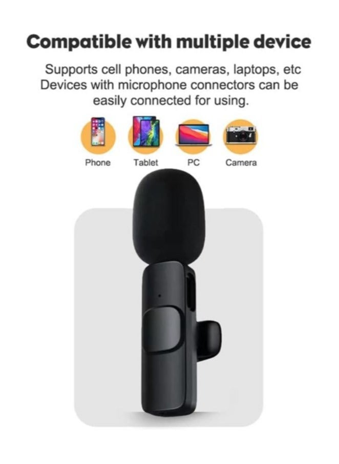 2 in 1 K8 Wireless Microphone, Digital Mini Portable Recording Clip Mic with Receiver for All Type-C Lightning Mobile Phones Camera Laptop for Blogging YouTube Online Class