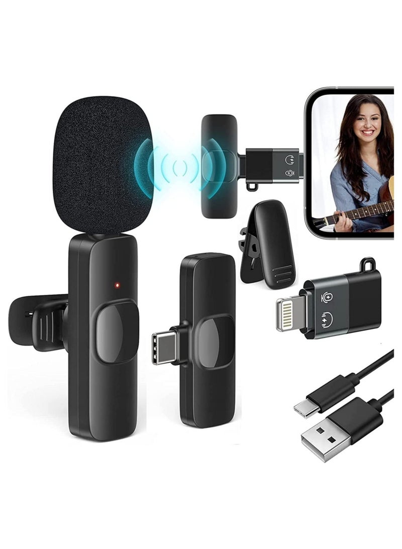 2.4GHz 2 in 1 K8 Wireless Microphone, Digital Mini Portable Recording Clip Mic with Receiver for All Type-C Lightning Mobile Phones Camera Laptop for Blogging YouTube Online Class