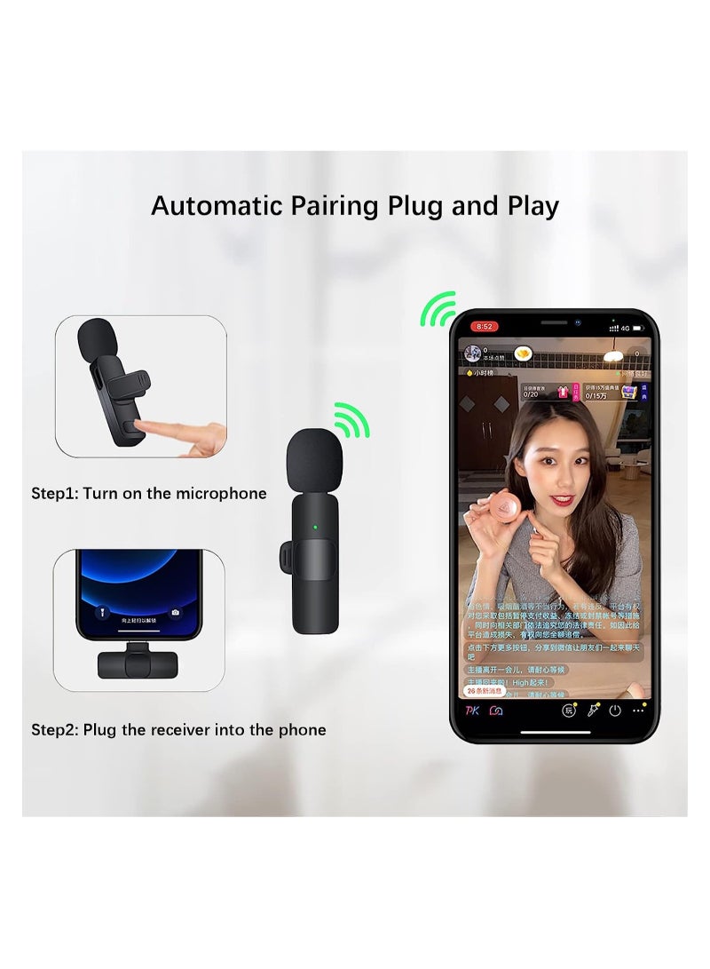 Wireless Lavalier Microphone for iPhone iPad USB C Smartphone, Plug and Play Mini Mic for YouTube TikTok Live Streaming Gaming K Song Recording Auto Noise Reduction (3.5mm 2)