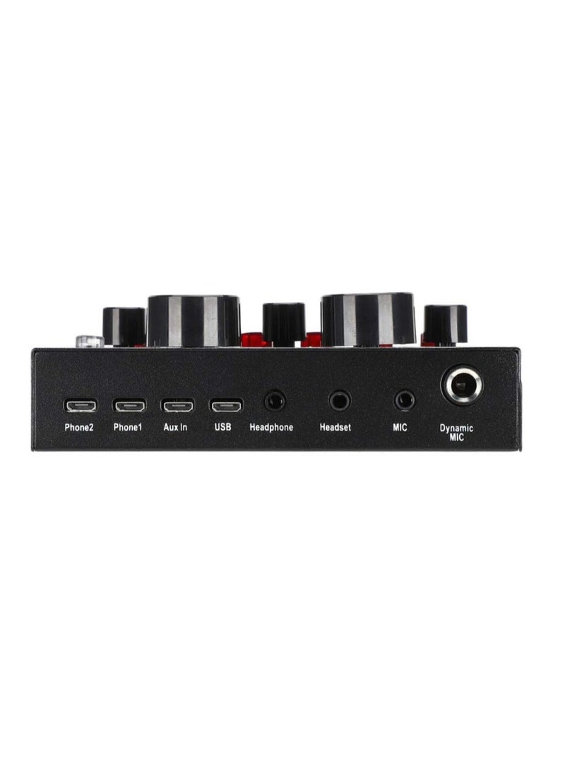 Audio Mixer Live Sound Card Intelligent Volume Adjustable Audio Mixer Sound Card with Microphone (Color : Black, Size : One Size)