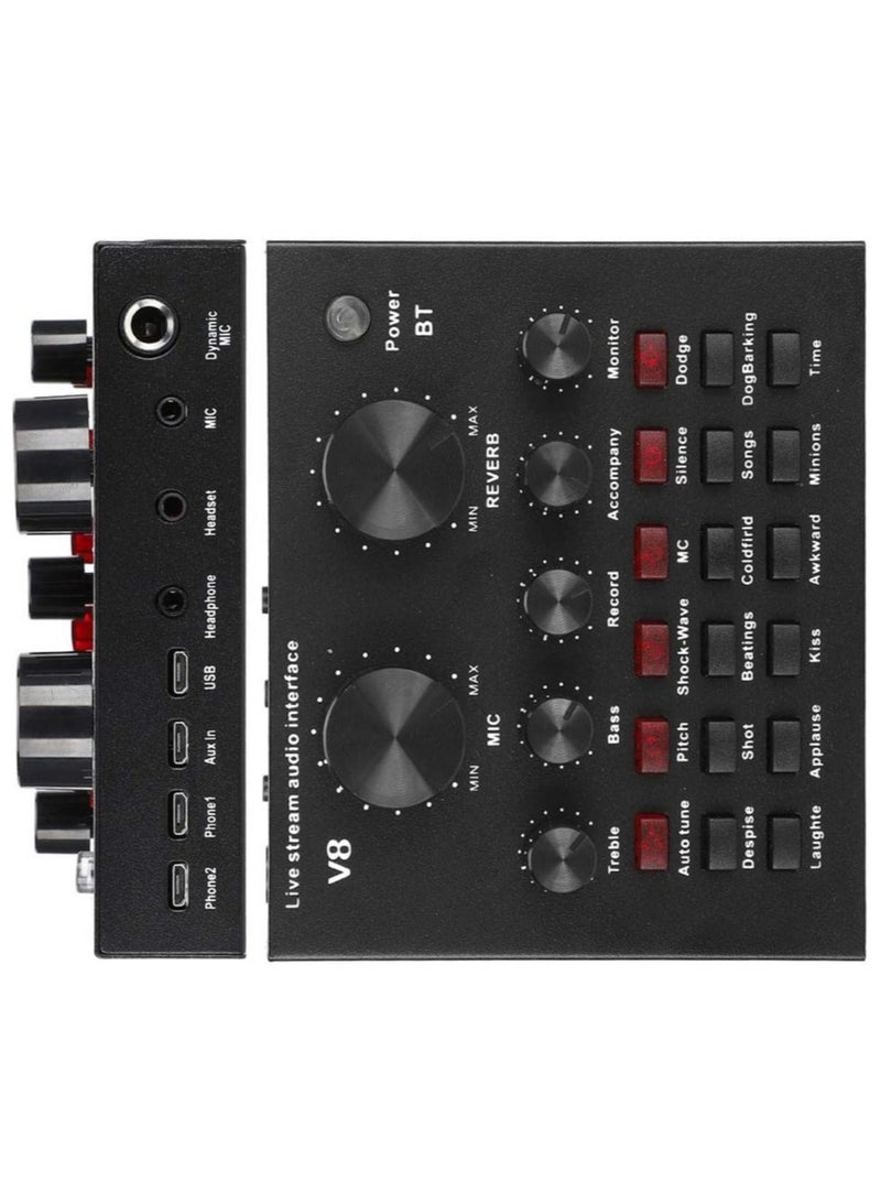 Audio Mixer Live Sound Card Intelligent Volume Adjustable Audio Mixer Sound Card with Microphone (Color : Black, Size : One Size)