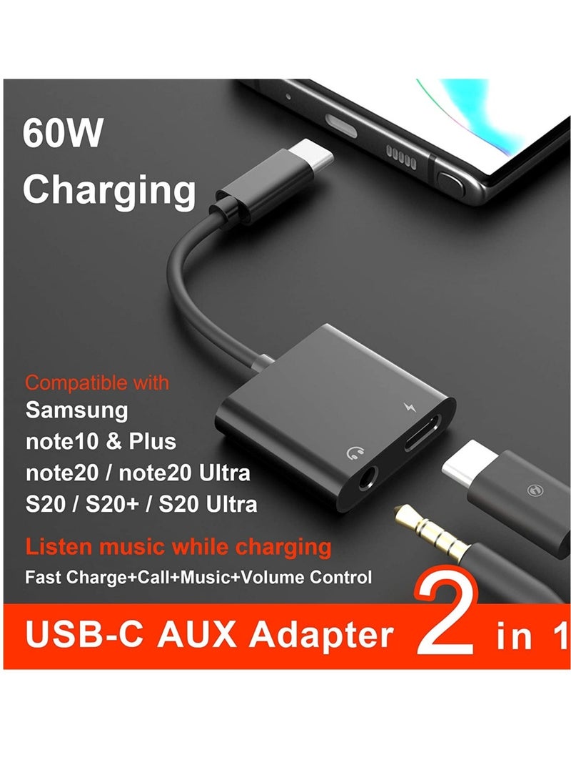 USB C to 3.5mm Headphone Adapter,60W Fast Charge,ivoros Type C Audio Jack Earphone Aux Converter,Work for iPad Pro/Air 4,Samsung Galaxy S21/S20/FE 5G/+/Ultra/ Note 20/10/Plus